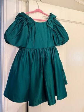 Janie and Jack Teal Puff-Sleeve Satin Party Dress